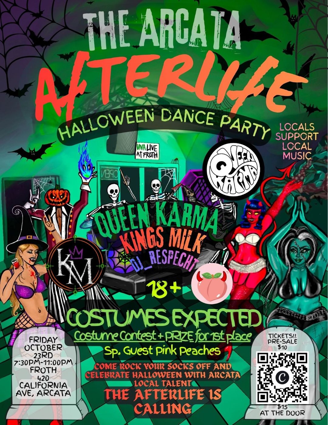 The Arcata Afterlife Halloween Dance Party, Friday October 23rd, Queen Karma, Kings Milk, DJ_Respecht, Froth, 420 California Ave Arcata, 18+